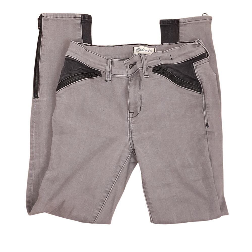 Madewell sz 27 gray and black color block moto skinny skinny jeans